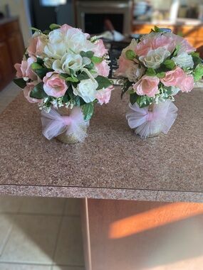 Faux Floral Pink and White Rose Table Arrangement